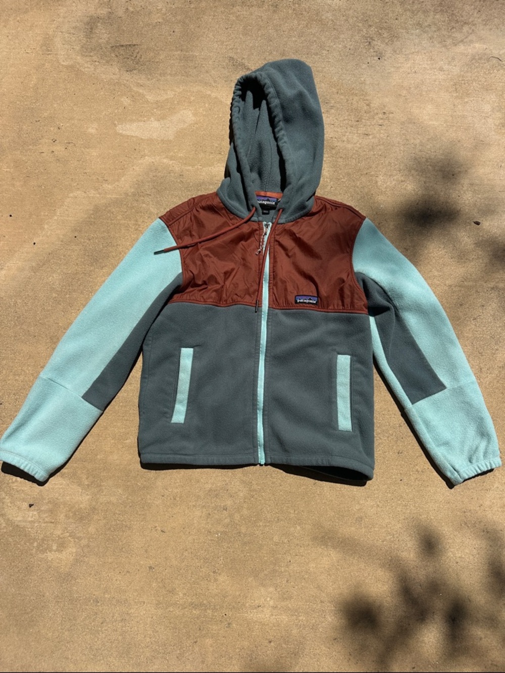 Patagonia Hooded Fleece Jacket in Teal, Sage & Rust Accents